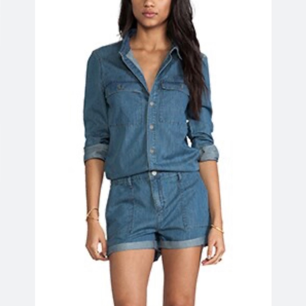 PAIGE Jackson Romper in Flyer from Revolve - Long sleeve denim shorts size XS